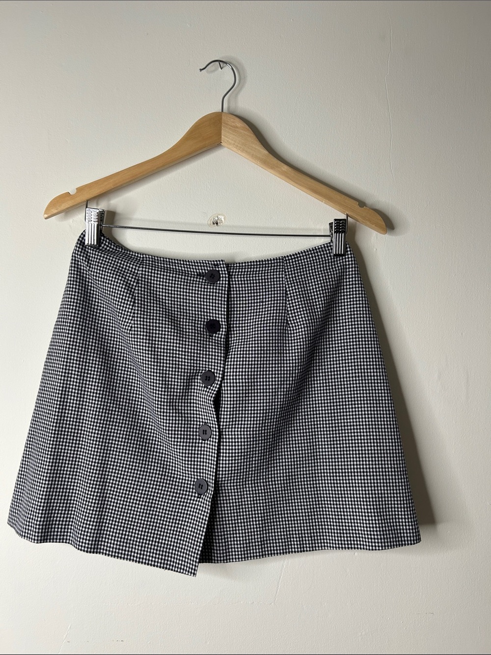 Vintage Black & White Gingham Button-Front Mini Skirt